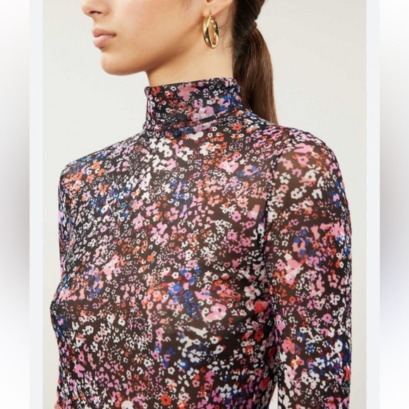 Maje Floral Print Mesh Long-sleeve Top Size Small/XS - Picture 1 of 7